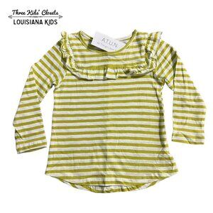 NEW ATUN 4-5Y Chartreuse Striped Ruffle Top